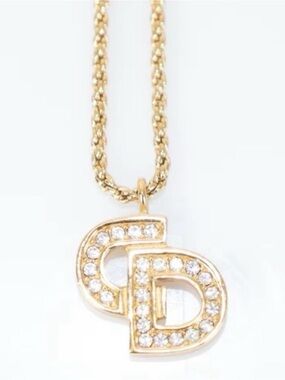 CHRISTIAN DIOR Vintage 80’s Rare Crystal Pavé CD Logo Charm Pendant Necklace